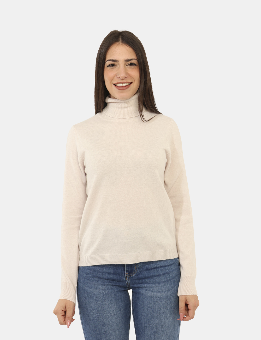 38-10072-OA_RISO_AI25_5 Maglione Rue De Clerie Luxury Beige - Maglione modello dolcevita, in misto lana e cashmere, total beige. La vestibilità è mo