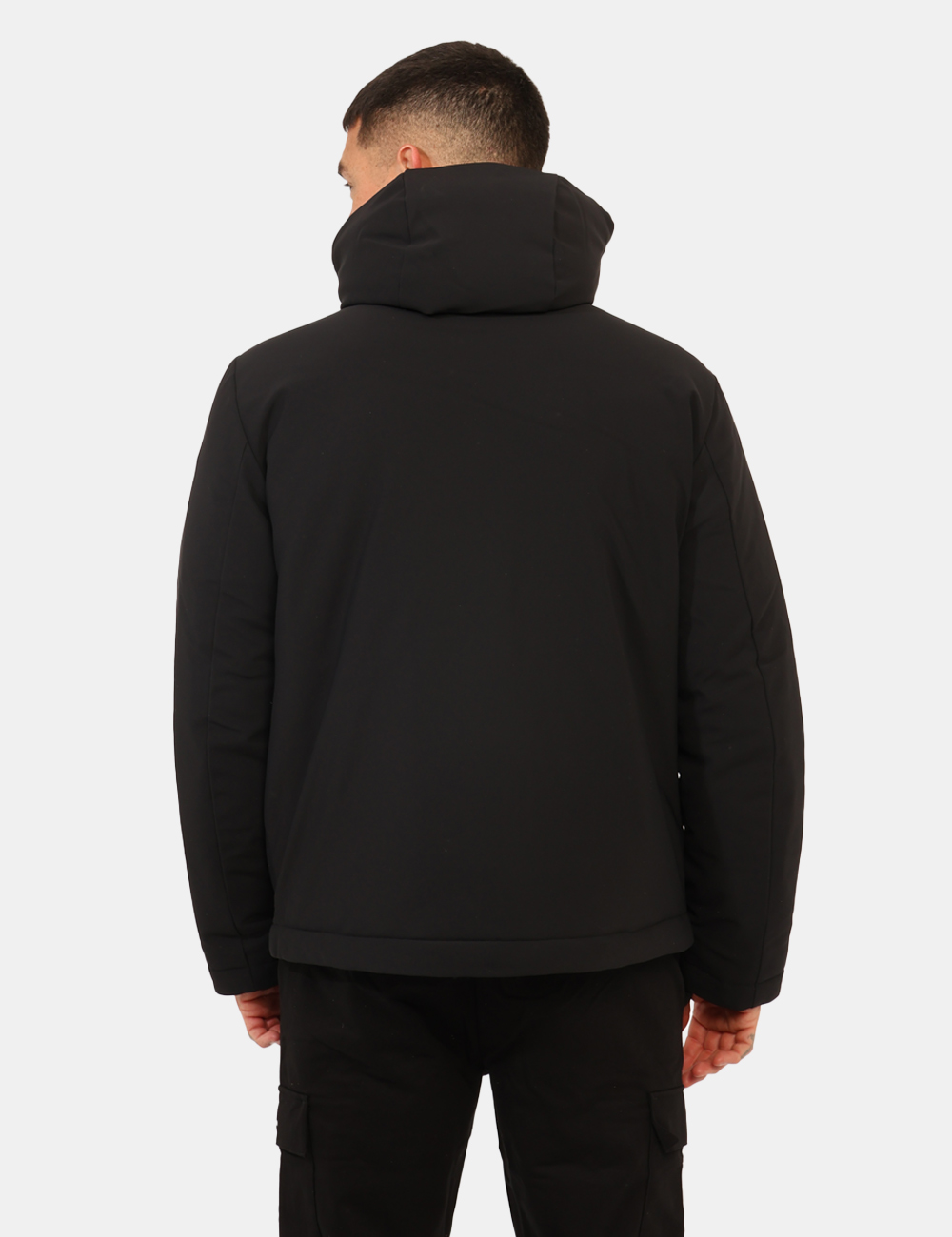 7M001020-AF13563-OA_BLACK_AI25_2 Giacca EA7 Nero - Giacca con cappuccio non removibile, in total nero con patch logo brand, più tasche a taglio trasversale e