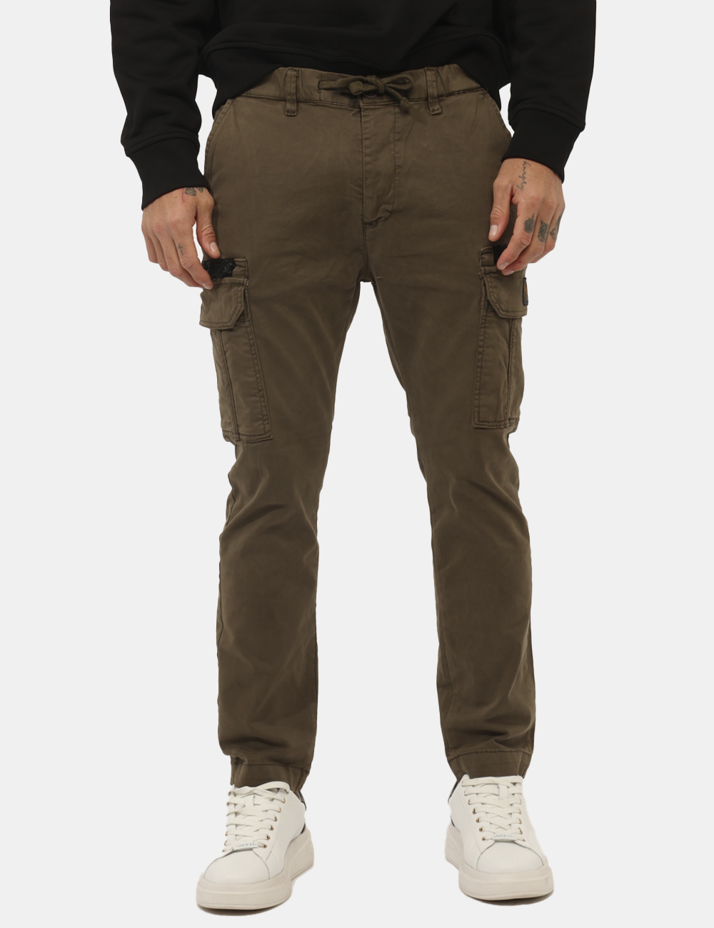 ARI5PT033628U-SA_ARMY_AI25_6 Pantaloni Aeronautica Italiana Verde - Pantalone cargo in total verde militare con tasche a taglio trasversale e tasche a to