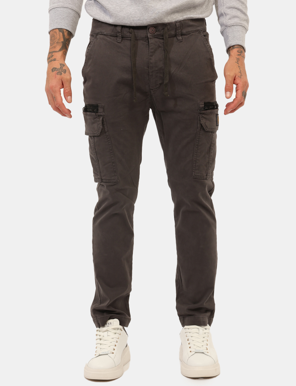ARI5PT033628U-SA_PIOMBO_AI25_6 Pantaloni Aeronautica Italiana Grigio - Pantalone cargo in total grigio scuro con tasche a taglio trasversale e tasche a top
