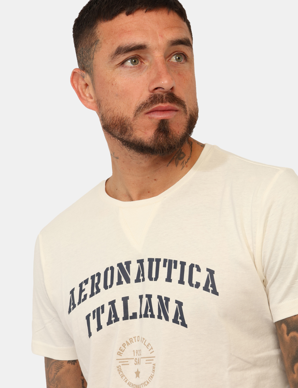 ARI5TS011344U-SA_OFF-WHITE_AI25_3 T-shirt Aeronautica Italiana Bianco - T-shirt classica su base bianca con stampa logo brand in tinta coordinata. La vestibil