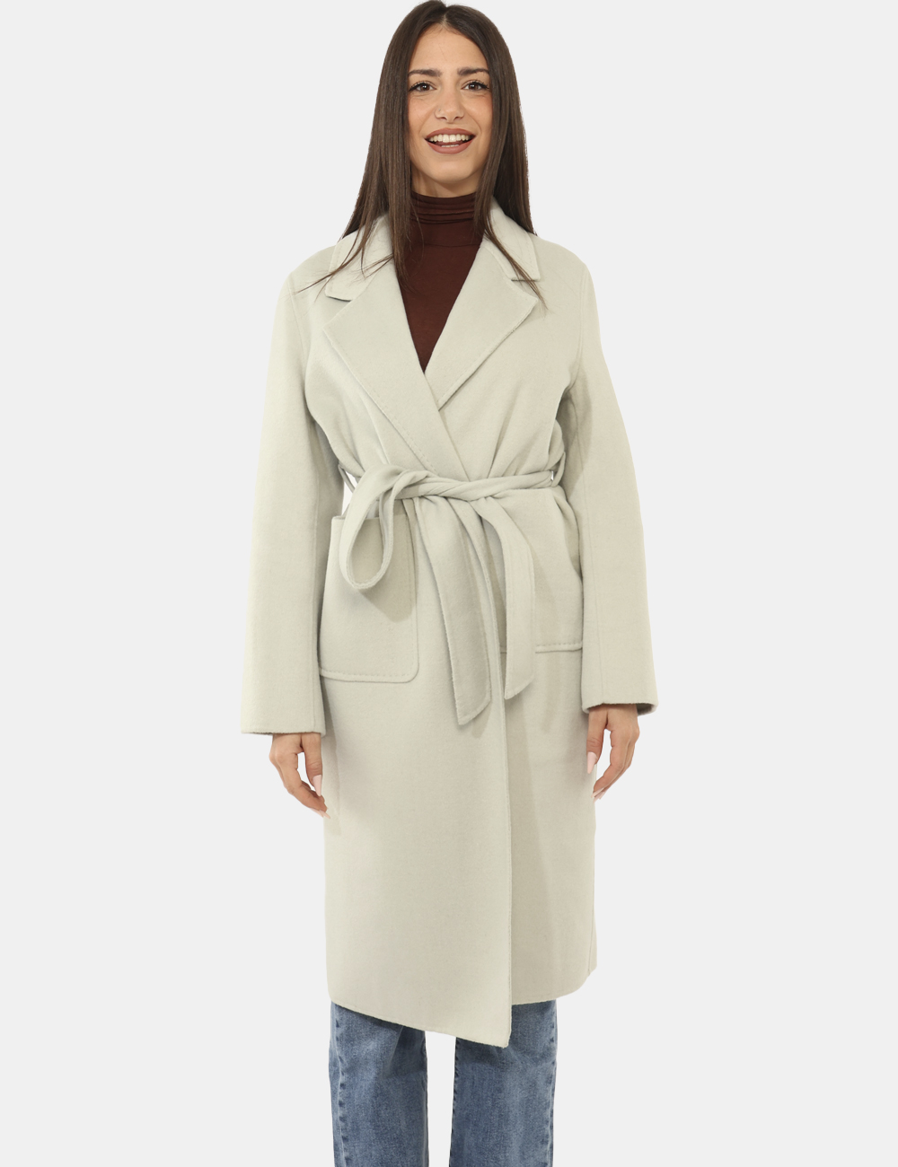 AZ-BUKEYE-OA_VERDE-ACQUA_AI25_6 Cappotto Rue De Clerie Verde - Cappotto lungo in total verde chiaro, con doppia tasca a toppa. La vestibilità è morbida e re