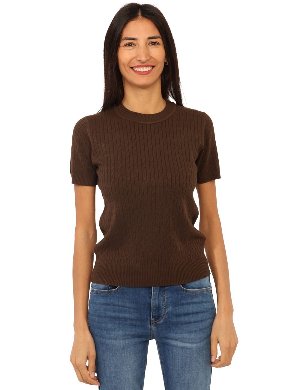 C004-OA_MORO_AI25_5 Maglia a maniche corte Materica Marrone - Maglia a maniche corte in total marrone testa di moro, con girocollo classico e tr