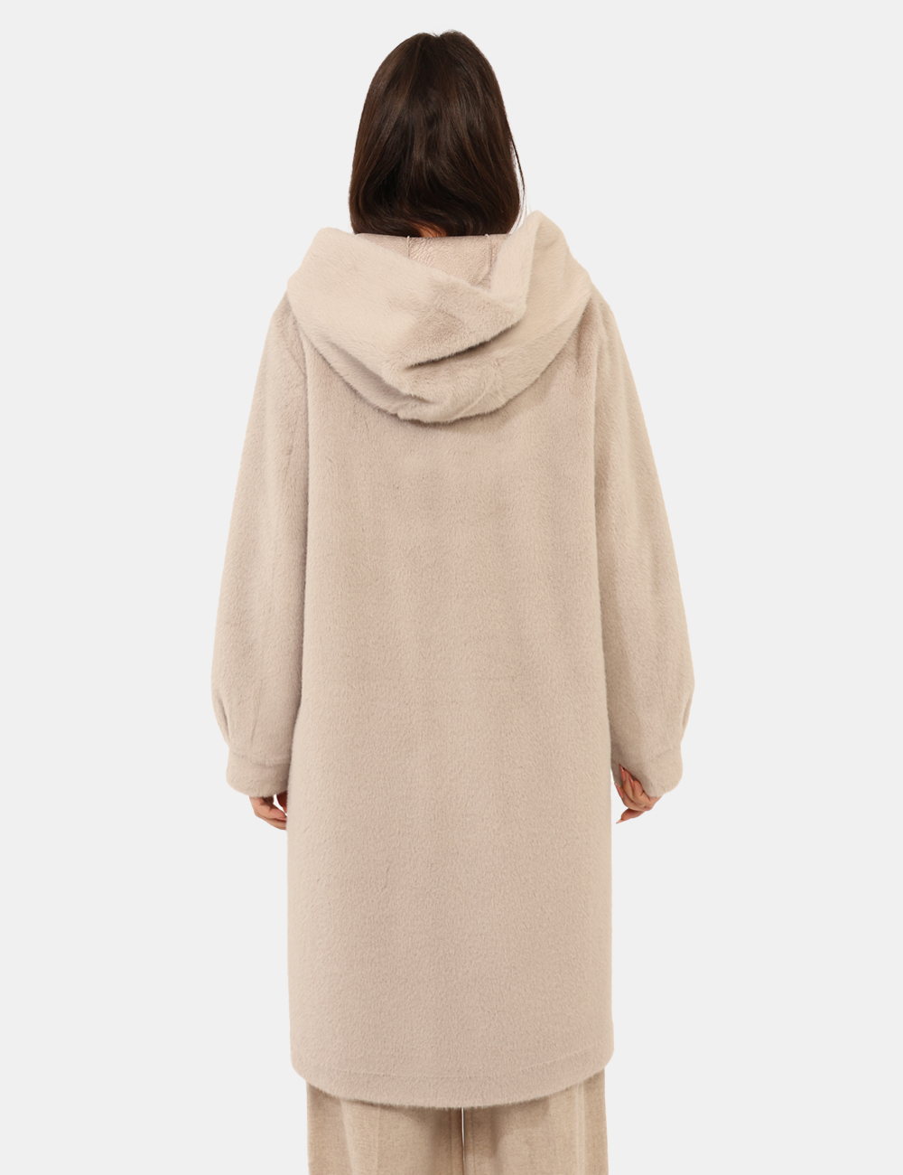 CALOTTA-2525456032-SA_GRIGIO-PERLA_AI25_2 Cappotto Emme Marella Grigio - Cappotto lungo simil pelliccia in poliestere, total grigio chiaro, con cappuccio non removibi