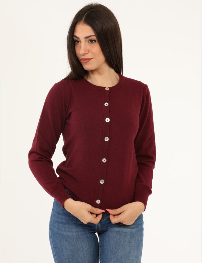 Maglione Rue De Clerie Luxury Bordeaux - Maglione modello cardigan, in misto lana/cashmere ed in total bordeaux. La vestibil