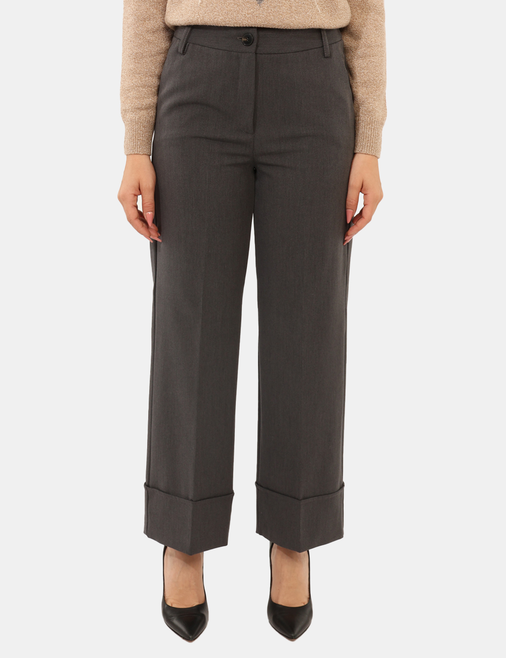 DANY-2525136122-SA_GRIGIO-SCURO_AI25_6 Pantaloni Emme Marella Grigio - Pantaloni larghi ma eleganti, in total grigio con tasche a taglio trasversale. La vestibilit