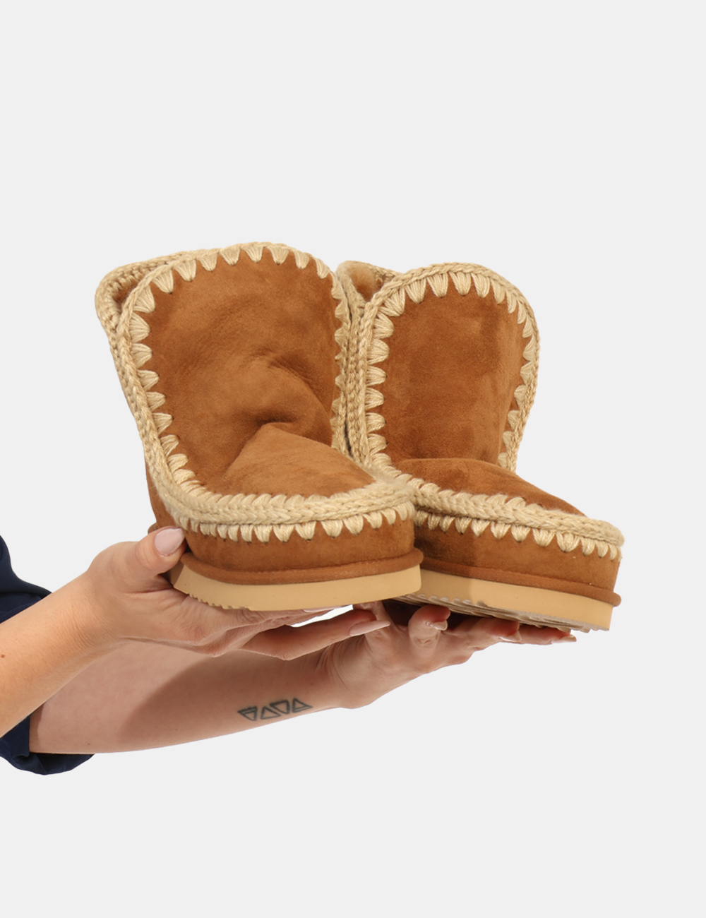FW101050A-ESKIMO-18-OA_COG_AI25_1 Stivaletti Mou Marrone - Stivaletti in misto lana, tessuto scamosciato marrone chiaro con dettagli in corda ed interno caldo