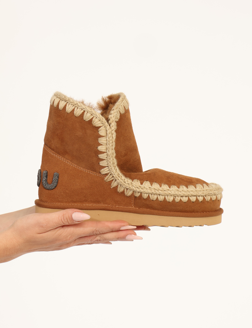 FW101050A-ESKIMO-18-OA_COG_AI25_5 Stivaletti Mou Marrone - Stivaletti in misto lana, tessuto scamosciato marrone chiaro con dettagli in corda ed interno caldo