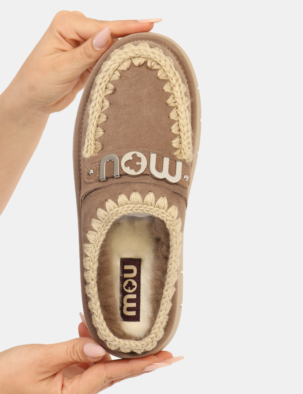 FW531001A-BOUNCE-OA_ELGRY_AI25_4 Sabot Mou Grigio - Sabot in misto lana, tessuto scamosciato grigio con dettagli in corda ed interno caldo in fake fur abbina