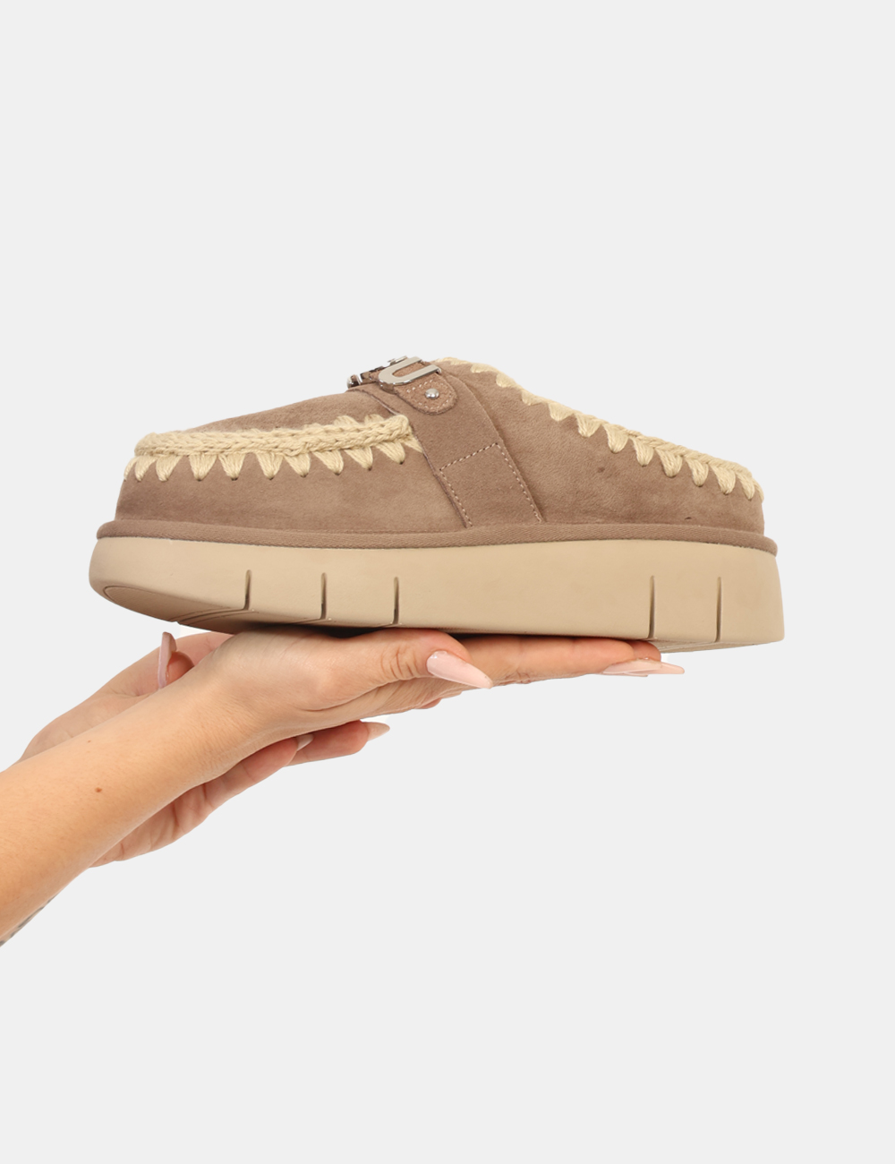 FW531001A-BOUNCE-OA_ELGRY_AI25_5 Sabot Mou Grigio - Sabot in misto lana, tessuto scamosciato grigio con dettagli in corda ed interno caldo in fake fur abbina