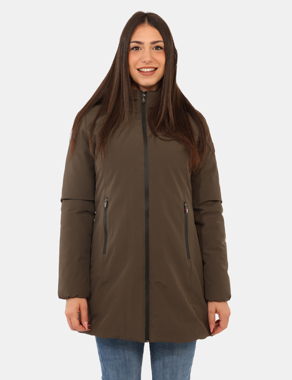 G224381WLG-OA_BKOL_AI25_7 Giacca Canadian Verde - Giaccone lungo con cappuccio non removibile in total verde, con interno in simil piumino marrone. Pr