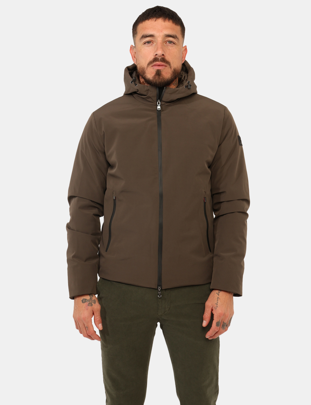 G224390-OA_BKOL_AI25_8 Giacca Canadian Verde - Giacca con cappuccio non removibile, in total verde militare, con tasche a taglio trasversale ed int