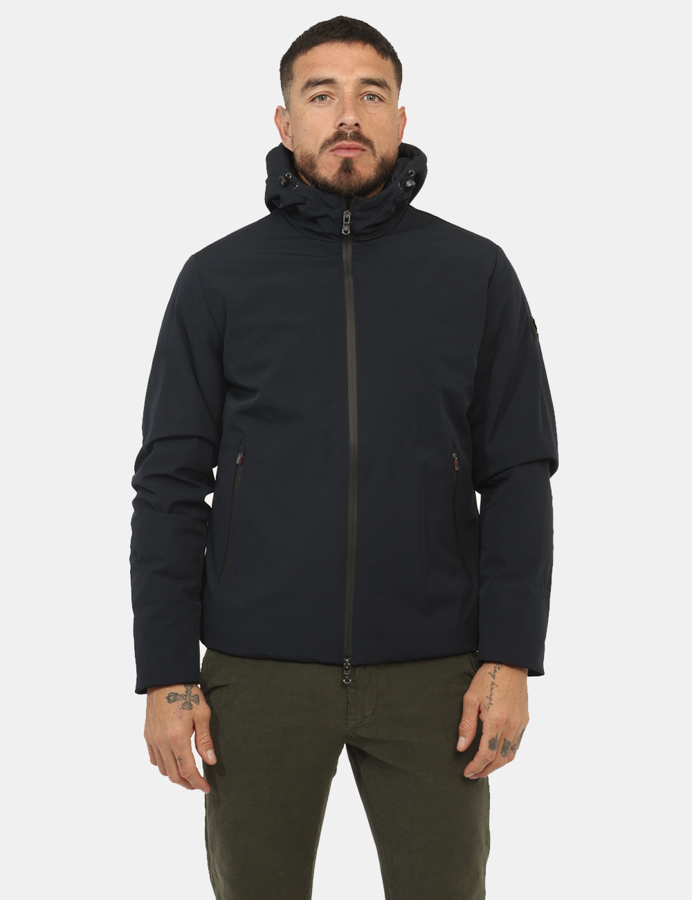 G224390-OA_DKNAV_AI25_7 Giacca Canadian Blu - Giacca con cappuccio non removibile, in total blu navy, con tasche a taglio trasversale ed interno in