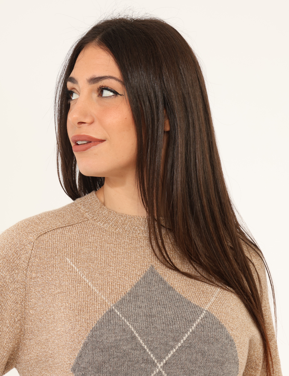 NOVELLA-2525366062-SA_CAMMELLO_AI25_3 Maglione Emme Marella Beige - Maglione a maniche lunghe, con girocollo classico, in total beige con stampa coordinata e filo