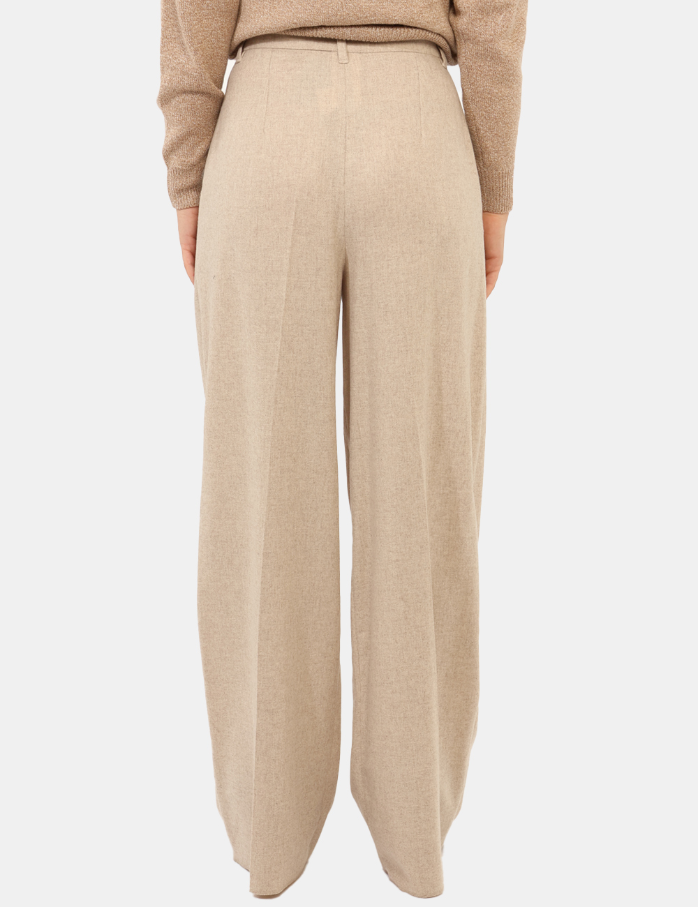 ODILIA-2525136102-SA_BIANCO-SPORCO_AI25_2 Pantaloni Emme Marella Beige - Pantaloni larghi in misto lana total beige, con tasche a taglio trasversale. La vestibilità è