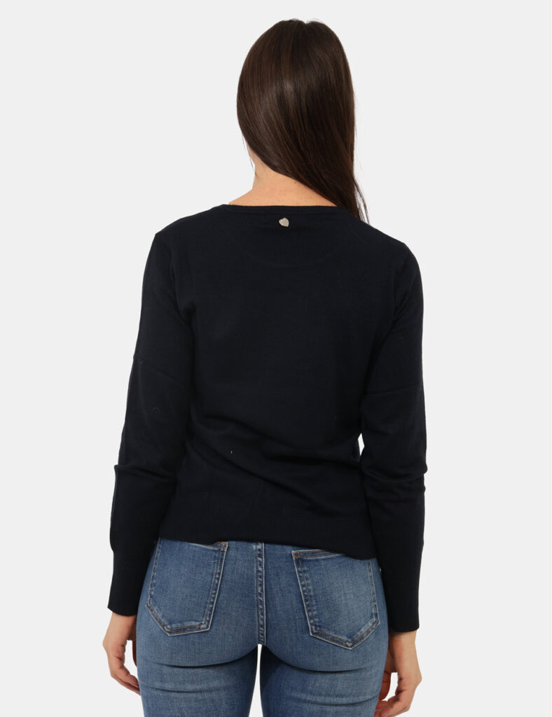 Maglione Rue De Clerie Blu - Maglioncino leggero, con girocollo classico e in total blu navy. La vestibilità è morbida e reg