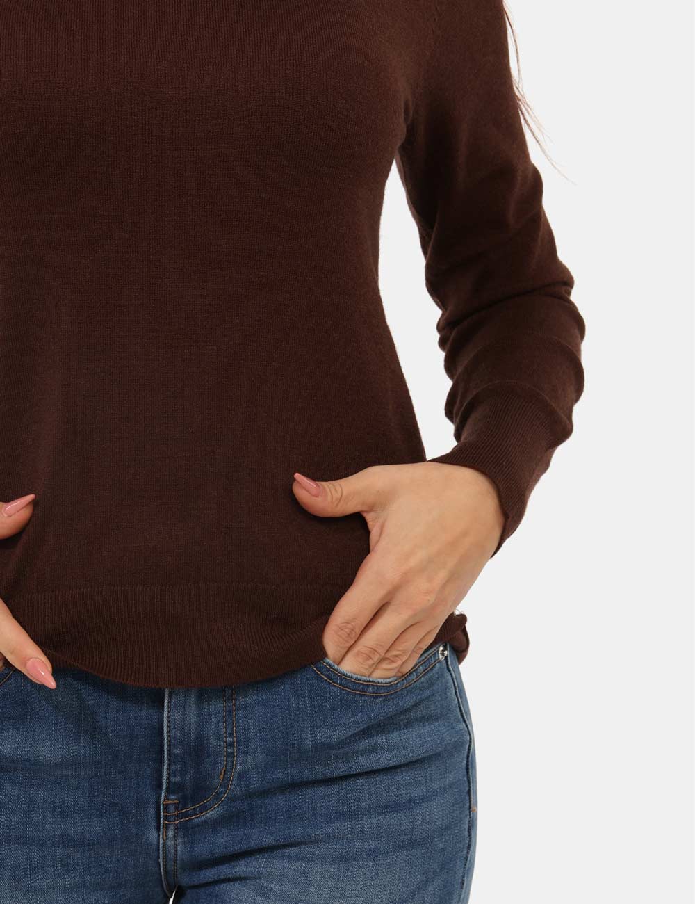 PK20023-OA_CACAO_AI25_4 Maglione Rue De Clerie Marrone - Maglioncino leggero, con girocollo classico e in total marrone cacao. La vestibilità è morb