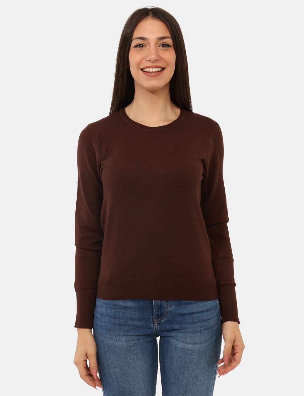PK20023-OA_CACAO_AI25_6 Maglione Rue De Clerie Marrone - Maglioncino leggero, con girocollo classico e in total marrone cacao. La vestibilità è morb