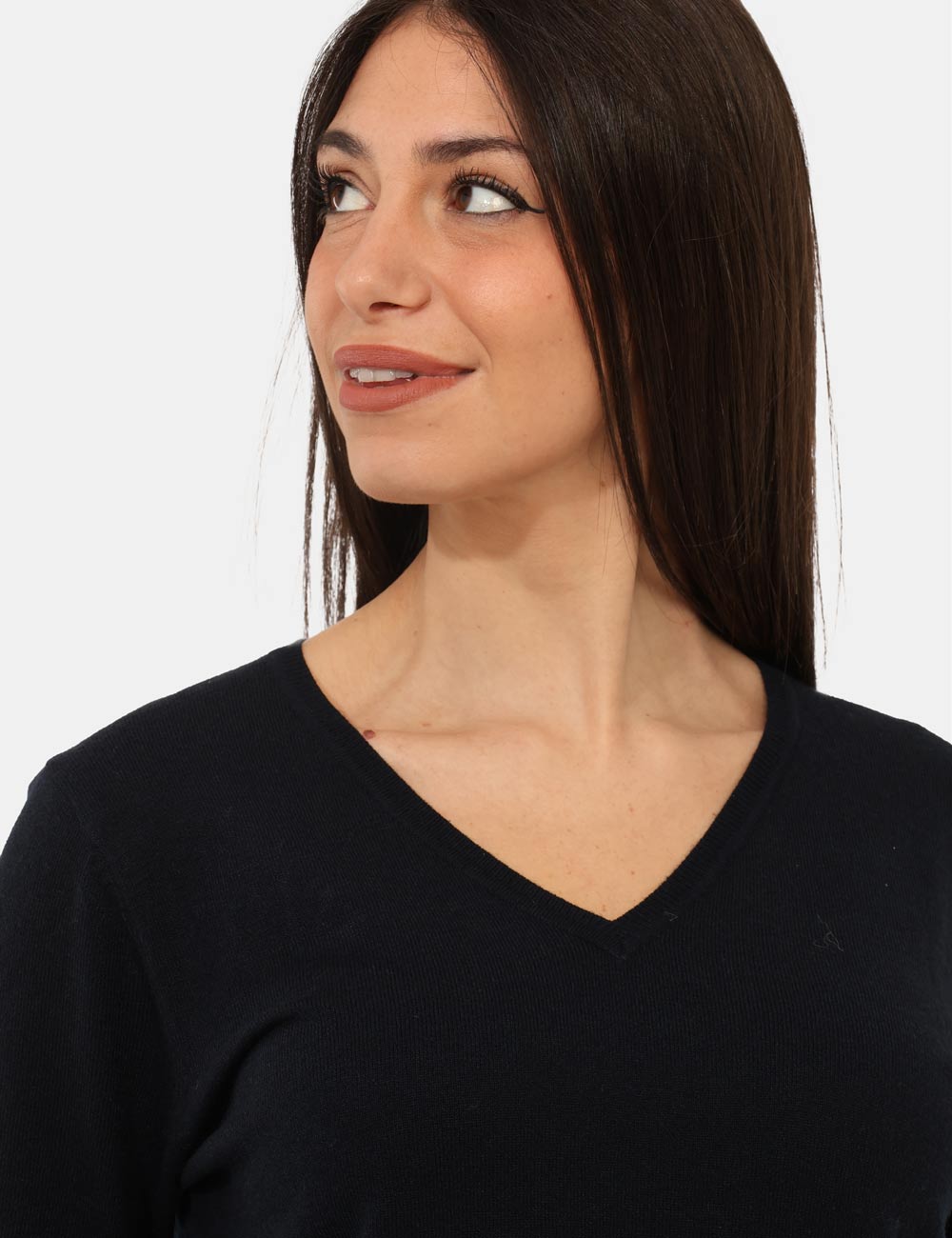 PK20024-OA_BLUE_AI25_4 Maglione Rue De Clerie Blu - Maglioncino leggero, classico, con scollo a V e in total blu navy. La vestibilità è morbida e r