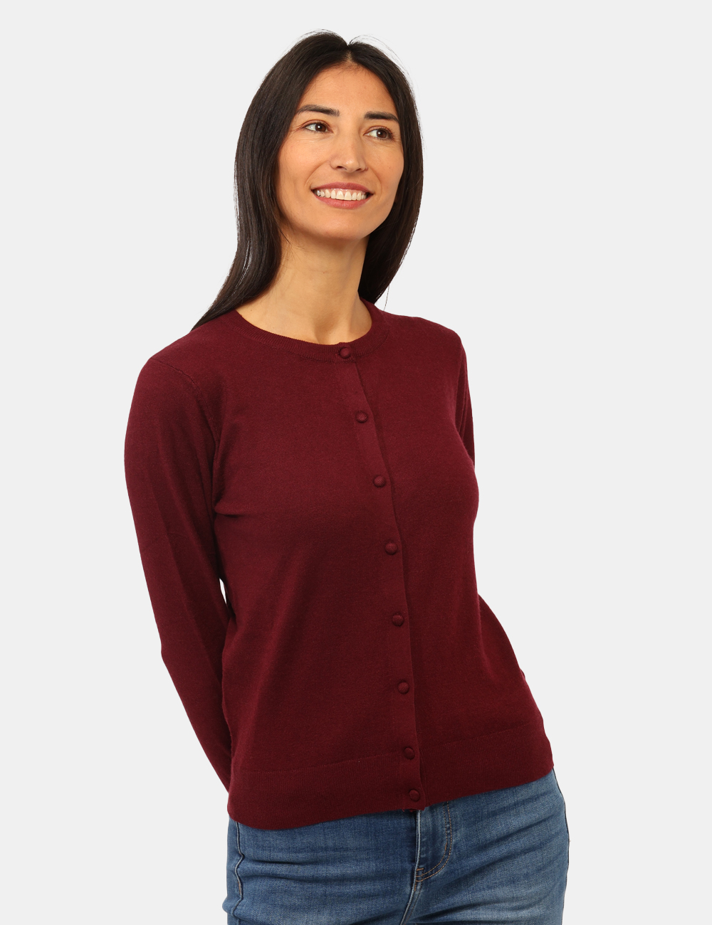 PK20025-OA_BORDEAUX_AI25_1 Maglione Rue De Clerie Bordeaux - Maglione modello cardigan, con girocollo classico ed in total bordeaux. La vestibilità è m