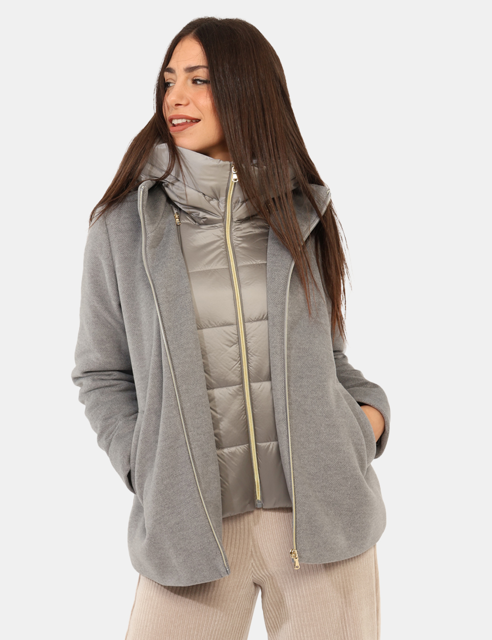 SORRISO-2525486182-SA_GRIGIO-CHIARO_AI25_1 Cappotto Emme Marella Grigio - Cappotto double in total grigio chiaro, utilizzabile sia con esterno in tessuto, sia in versi