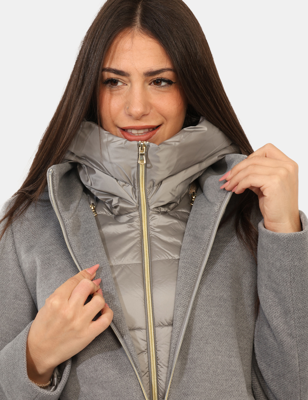 SORRISO-2525486182-SA_GRIGIO-CHIARO_AI25_4 Cappotto Emme Marella Grigio - Cappotto double in total grigio chiaro, utilizzabile sia con esterno in tessuto, sia in versi