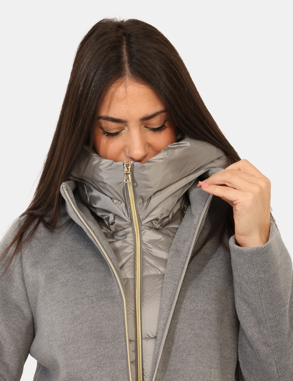 SORRISO-2525486182-SA_GRIGIO-CHIARO_AI25_5 Cappotto Emme Marella Grigio - Cappotto double in total grigio chiaro, utilizzabile sia con esterno in tessuto, sia in versi