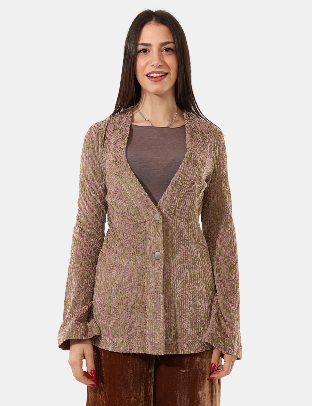 DG5933-SA_VAR-UNICA_AI25_6 Blazer Ottod'Ame Verde - Blazer sfoderato con bottoni in metallo, leggermente svasata sul foto e sulle maniche.Cod. art. DG5