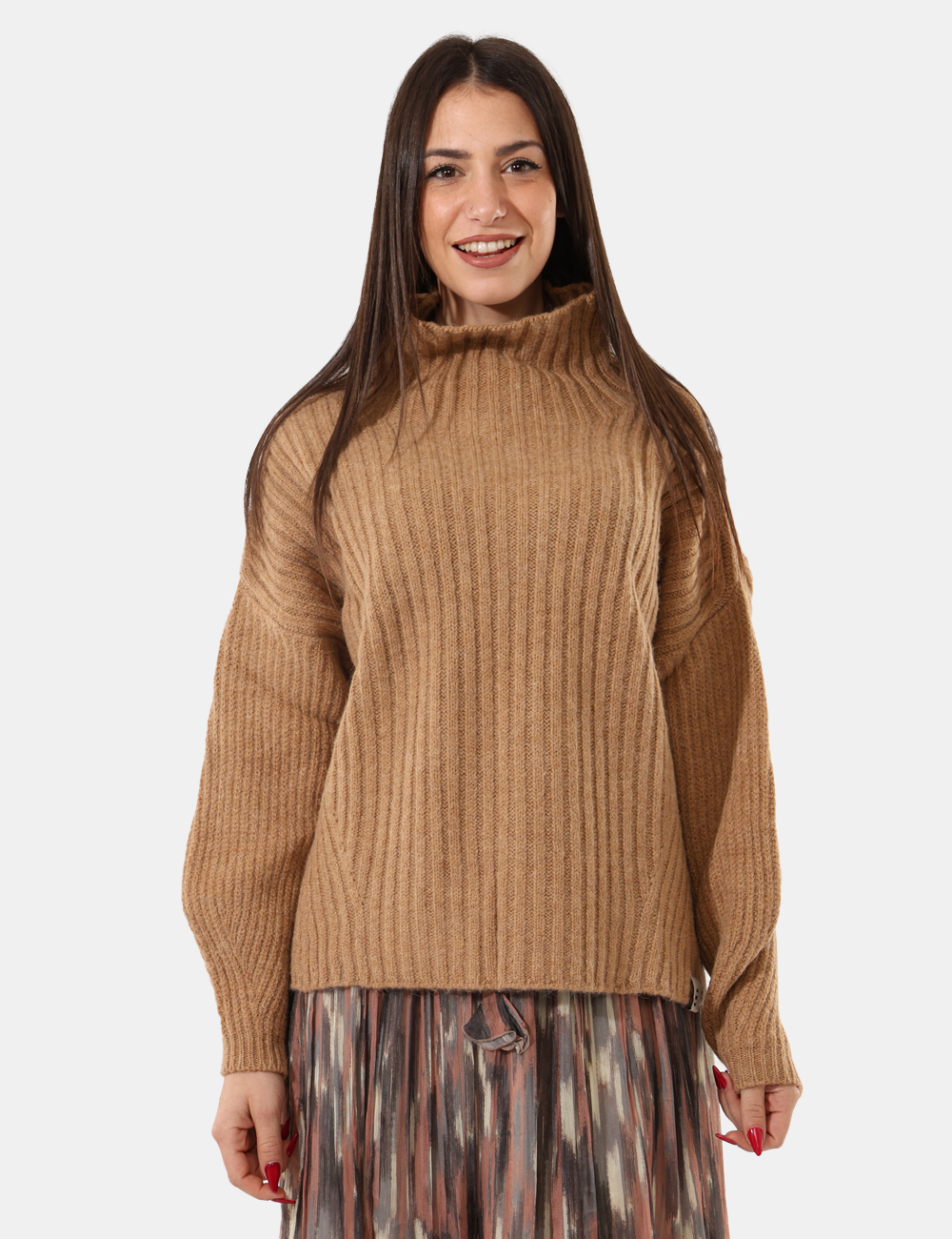 DK8004-SA_CAMEL_AI25_6 Maglione Ottod'Ame Beige - Maglione a collo alto a costa largaCod. art. DK8004 SAVi ricordiamo che tutti i nostri articoli