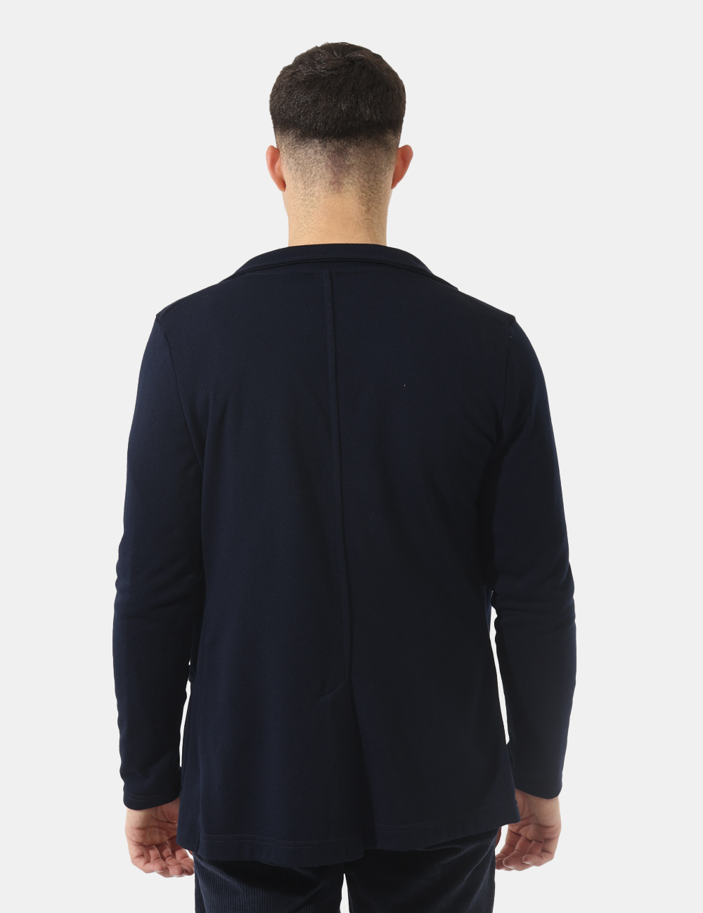 GI24109BA24-T100AC-SA_SCURO-SCURO_AI25_2 Giacca Bernese Blu - Giacca casual in maglina, total blu navy con tasche a toppa più taschino. La vestibilità è morbida e pr