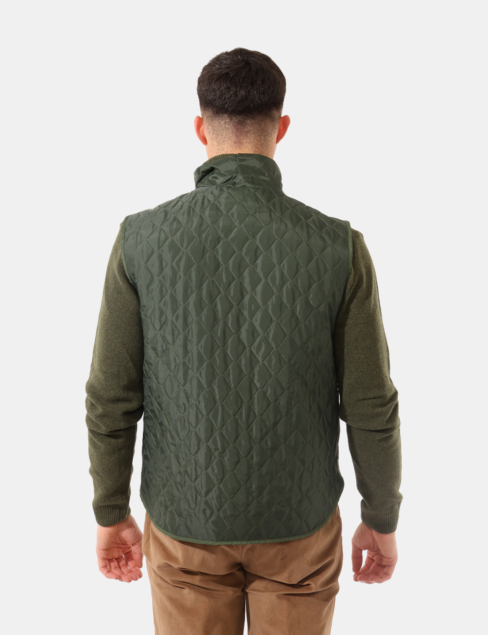 GL08BAI24-TEX126P-SA_VERDE_AI25_2 Piumino smanicato Bernese Verde - Piumino smanicato trapuntato in total verde militare, con tasche a taglio trasversale più