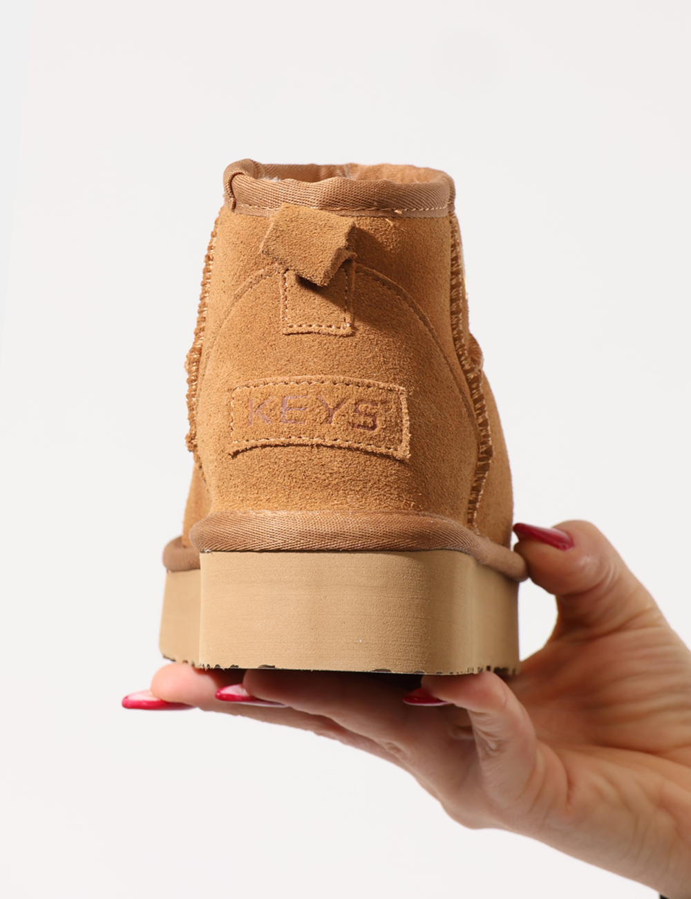 K-11402-OA_CAMEL_AI25_4 Stivaletti Keys Marrone - Stivaletti in tessuto scamosciato total marrone cammello, con interno caldo in fake fur coordinato