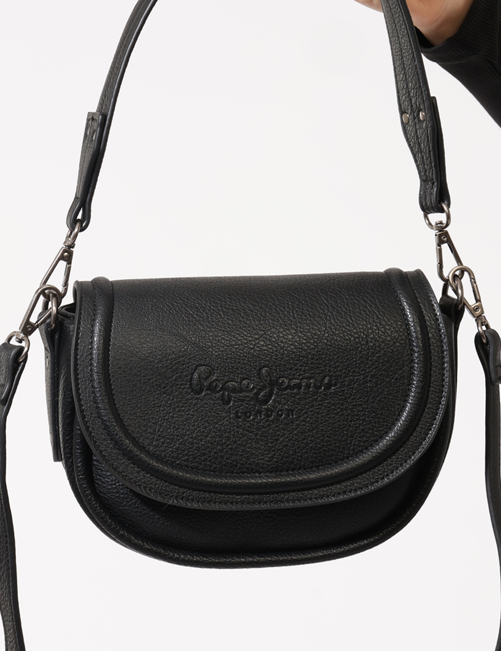 PL0300006-OA_BLACK-999_AI25_4 Borsa Pepe Jeans Nero - Borsa tracolla di piccole dimensioni, in total nero con logo brand sagomato, unico scompartimento co