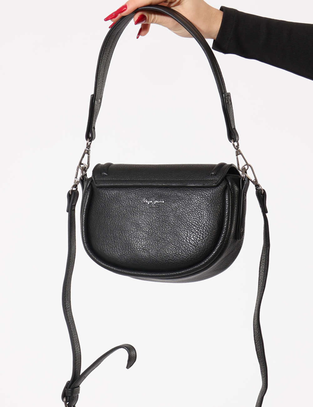 PL0300006-OA_BLACK-999_AI25_5 Borsa Pepe Jeans Nero - Borsa tracolla di piccole dimensioni, in total nero con logo brand sagomato, unico scompartimento co