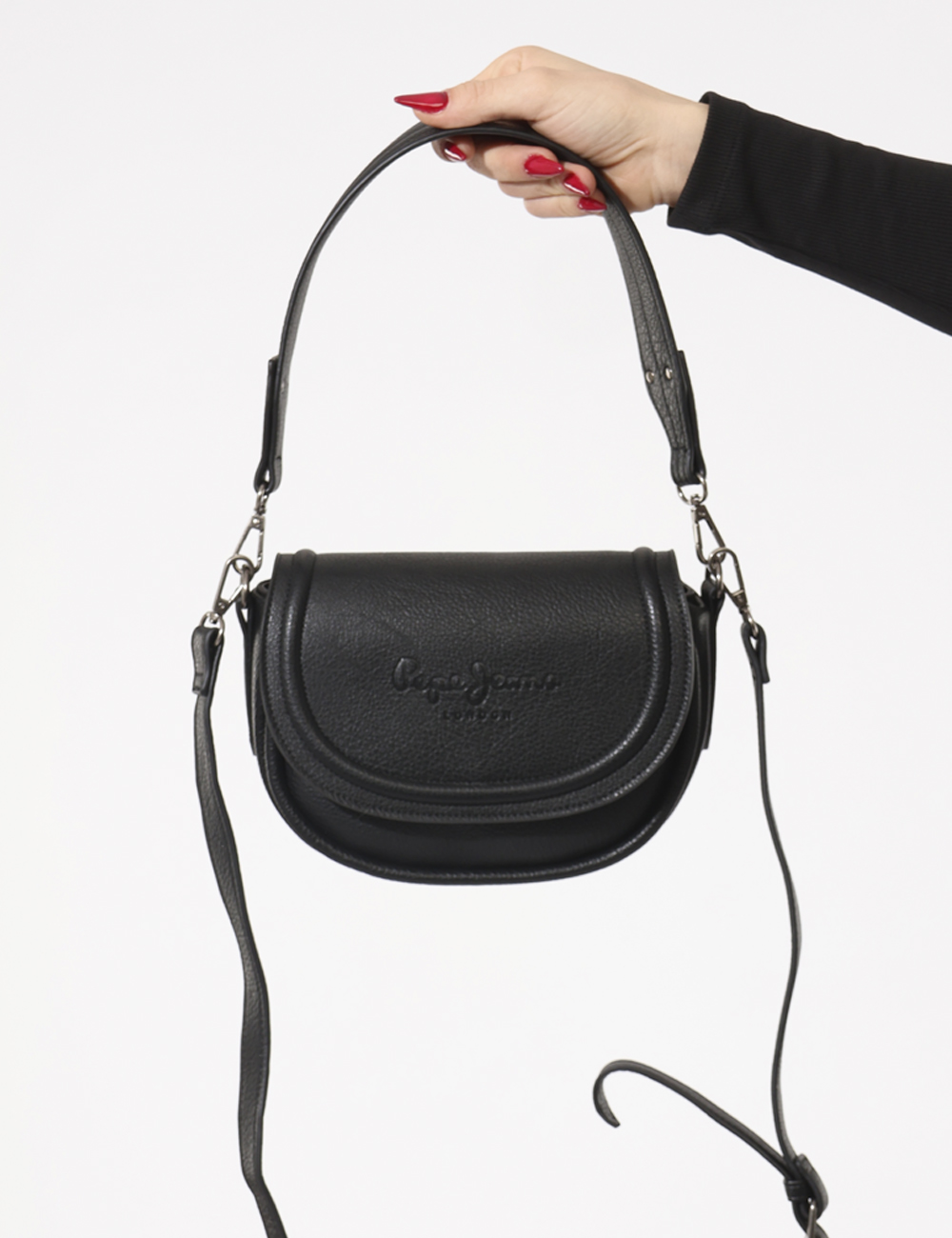 PL0300006-OA_BLACK-999_AI25_6 Borsa Pepe Jeans Nero - Borsa tracolla di piccole dimensioni, in total nero con logo brand sagomato, unico scompartimento co