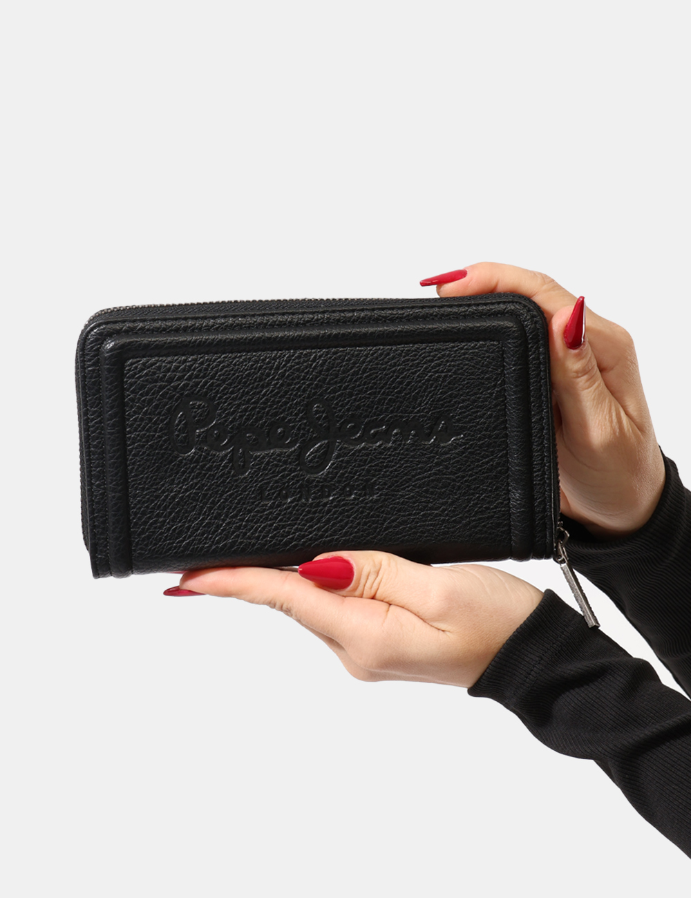 PL0700001-OA_BLACK-999_AI25_4 Portafogli Pepe Jeans Nero - Portafogli total nero con logo brand sagomato, unico scompartimento, chiusura a zip e taschine