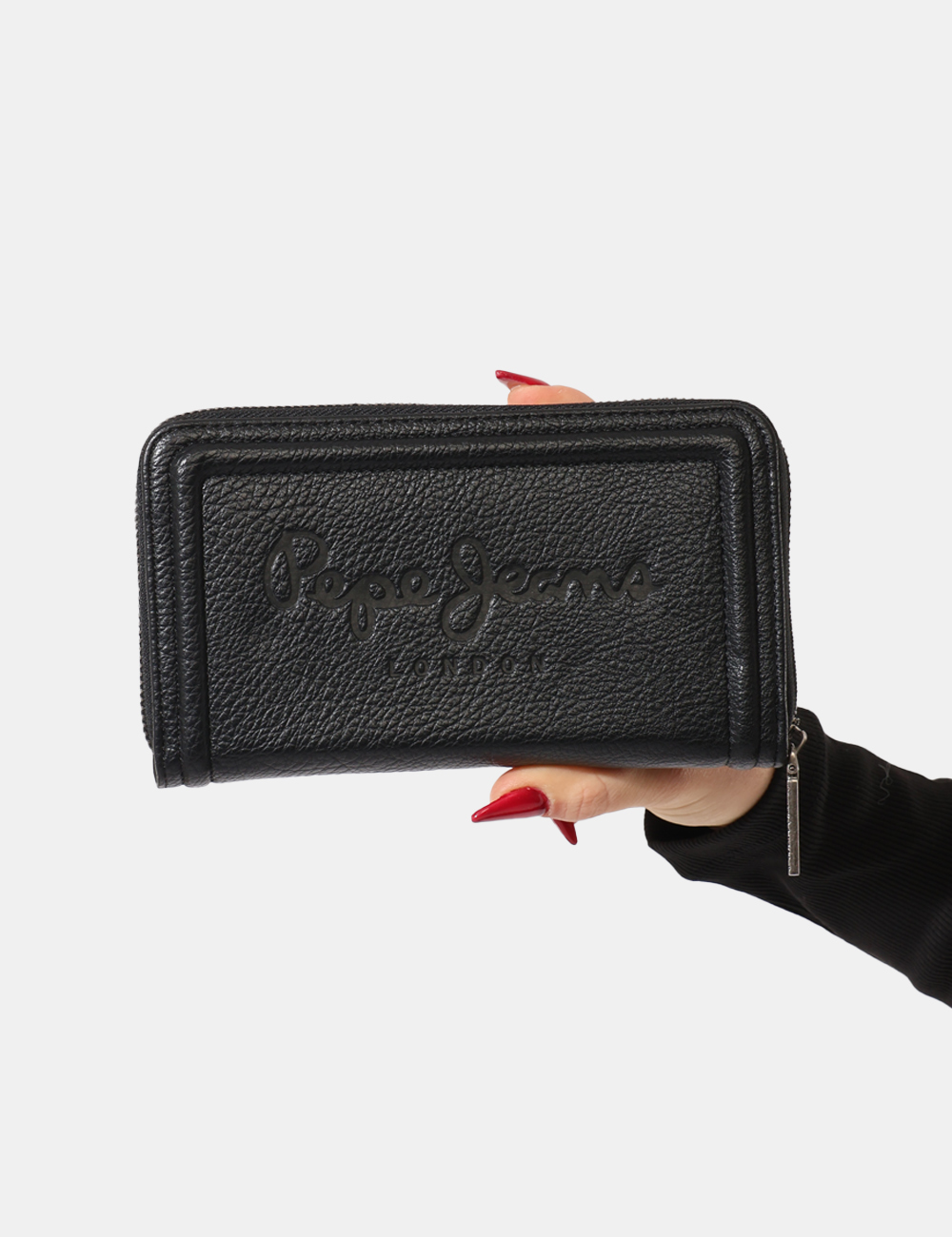 PL0700001-OA_BLACK-999_AI25_6 Portafogli Pepe Jeans Nero - Portafogli total nero con logo brand sagomato, unico scompartimento, chiusura a zip e taschine