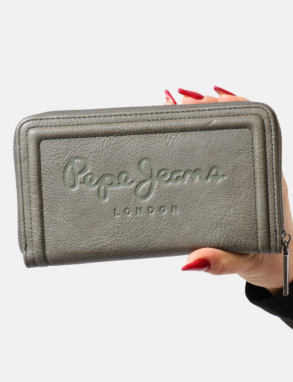 PL0700001-OA_KHAKI-GREEN-765_AI25_3 Portafogli Pepe Jeans Grigio - Portafogli total grigio con logo brand sagomato, unico scompartimento, chiusura a zip e tasch