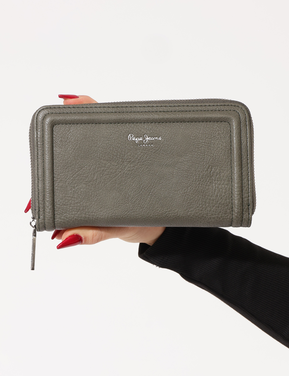 PL0700001-OA_KHAKI-GREEN-765_AI25_4 Portafogli Pepe Jeans Grigio - Portafogli total grigio con logo brand sagomato, unico scompartimento, chiusura a zip e tasch