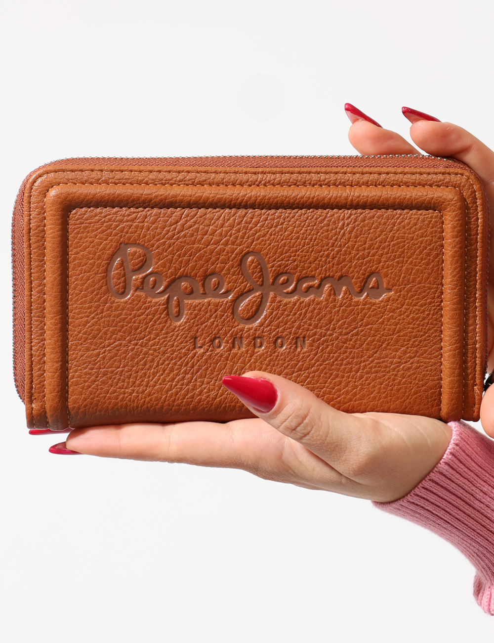 PL0700001-OA_TAN-BROWN-869_AI25_3 Portafogli Pepe Jeans Marrone - Portafogli total marrone con logo brand sagomato, unico scompartimento, chiusura a zip e tas