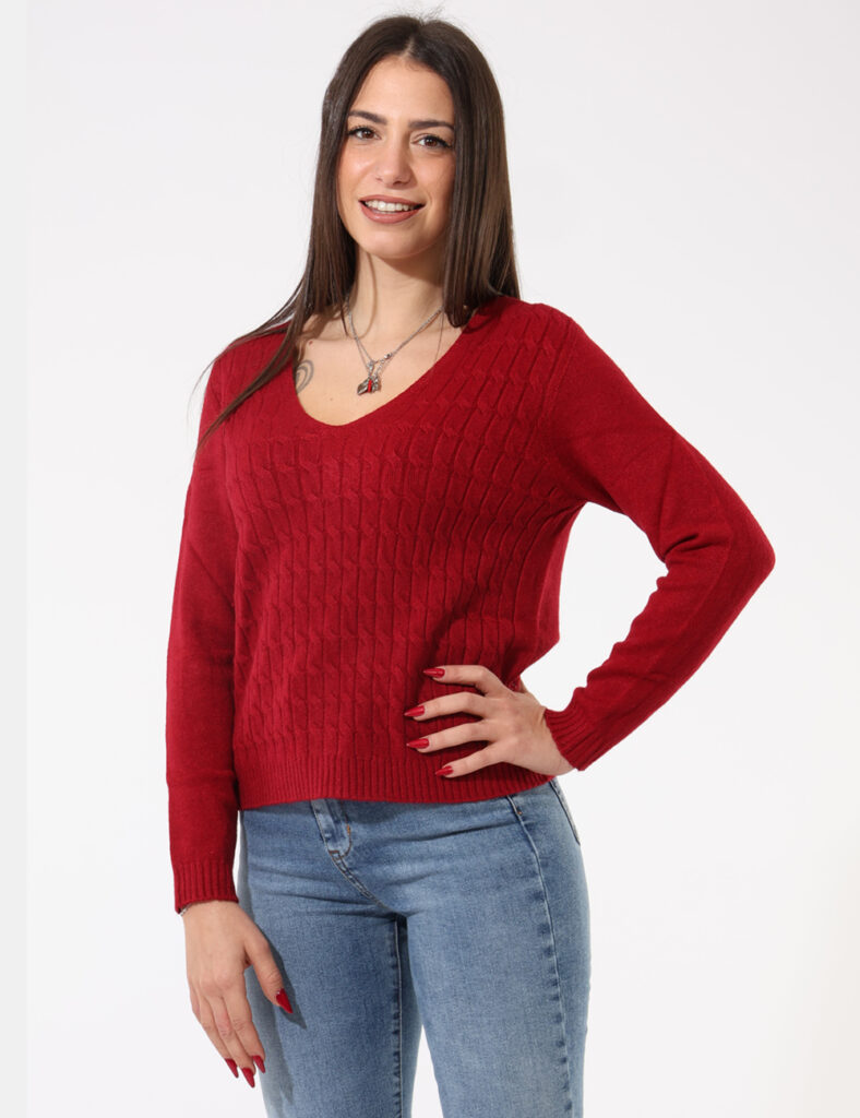 Maglia da donna scollo a V - Maglia scollata - Maglione Sandro Ferrone Rosso