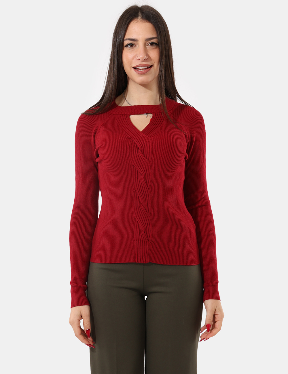S65YBEAP66283-SA_INDIA_AI25_5 Maglione Sandro Ferrone Rosso - Maglia girocollo a coste con treccia sul davanti.Cod. art. S65YBEAP66283 SAVi ricordiamo che