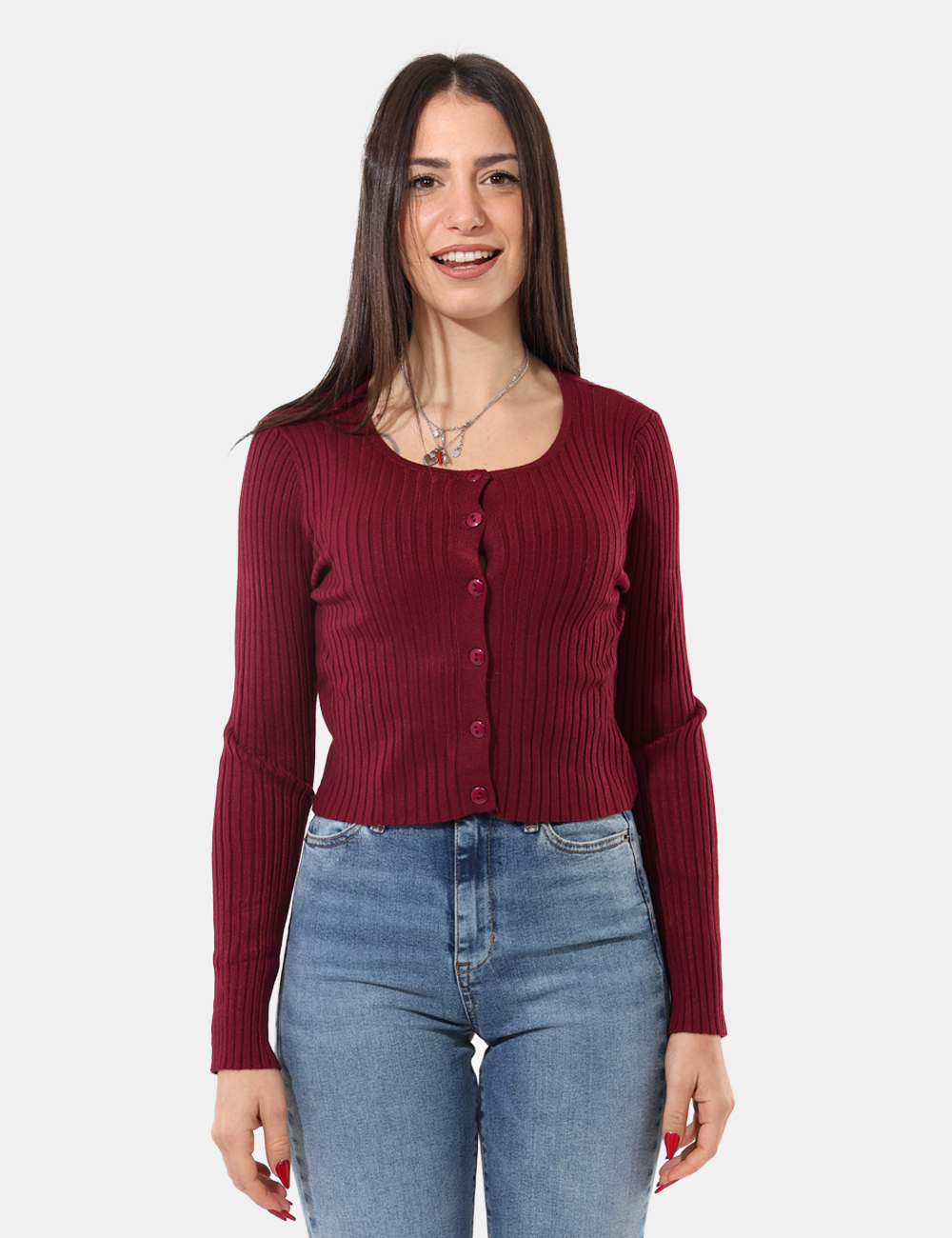 S65YBEAP9210-SA_AMARONE_AI25_5 Cardigan Sandro Ferrone Bordeaux - Cardigan a coste, corto con bottoni tono su tono.Cod. art. S65YBEAP9210 SAVi ricordiamo c