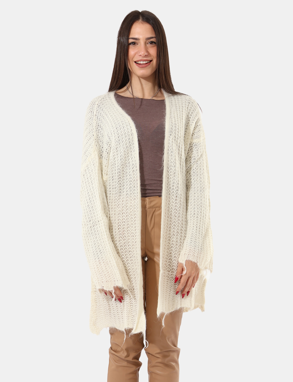 S65YBEGEFU14-SA_CREMA_AI25_5 Cardigan Sandro Ferrone Bianco - Cardigan morbido,aperto senza bottini.Cod. art. S65YBEGEFU14 SAVi ricordiamo che tutti i no