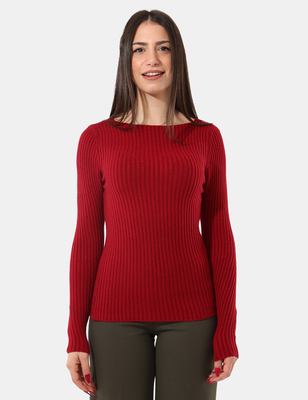 S65YBENKM042-SA_INDIA_AI25_5 Maglione Sandro Ferrone Rosso - Maglione a coste con collo a barchetta.Cod. art. S65YBENKM042 SAVi ricordiamo che tutti i no