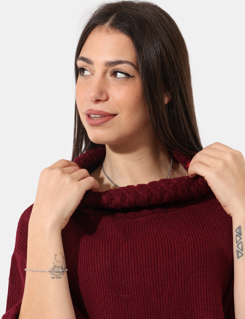 S65YBEX22343-SA_AMARONE_AI25_4 Maglione Sandro Ferrone Bordeaux - Maglia a collo alto , morbido con manica a 3/4.Cod. art. S65YBEX22343 SAVi ricordiamo che