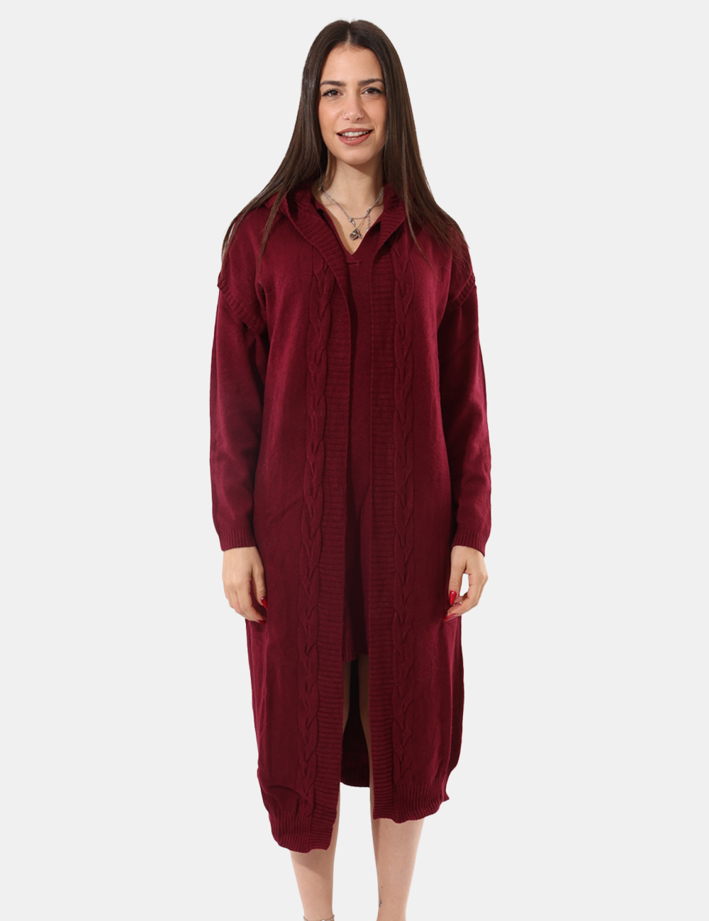 S65YBEX22622-SA_AMARONE_AI25_5 Cardigan Sandro Ferrone Bordeaux - Cardigan lungo con cappuccio, senza maniche.Cod. art. S65YBEX22622 SAVi ricordiamo che tu