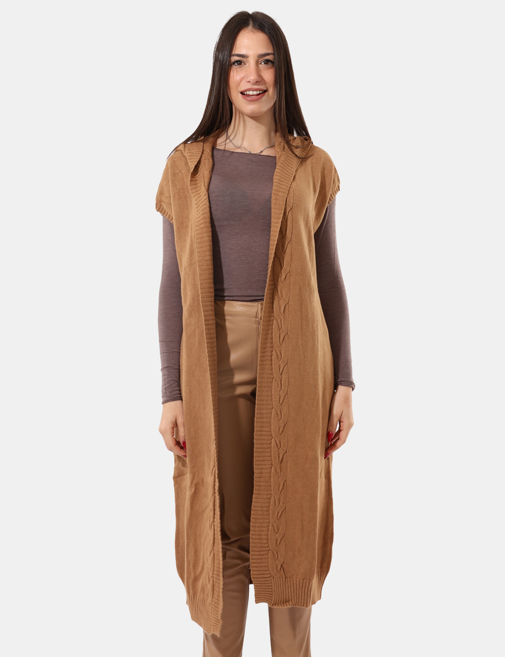 S65YBEX22622-SA_CAMMELLO_AI25_5 Cardigan Sandro Ferrone Beige - Cardigan lungo con cappuccio, senza maniche.Cod. art. S65YBEX22622 SAVi ricordiamo che tutti
