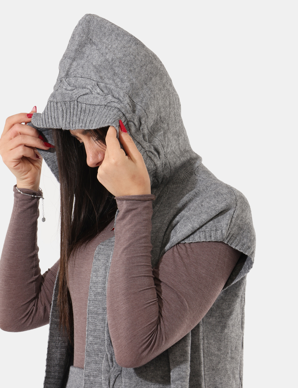 S65YBEX22622-SA_GRIGIO_AI25_4 Cardigan Sandro Ferrone Grigio - Cardigan lungo con cappuccio, senza maniche.Cod. art. S65YBEX22622 SAVi ricordiamo che tutt