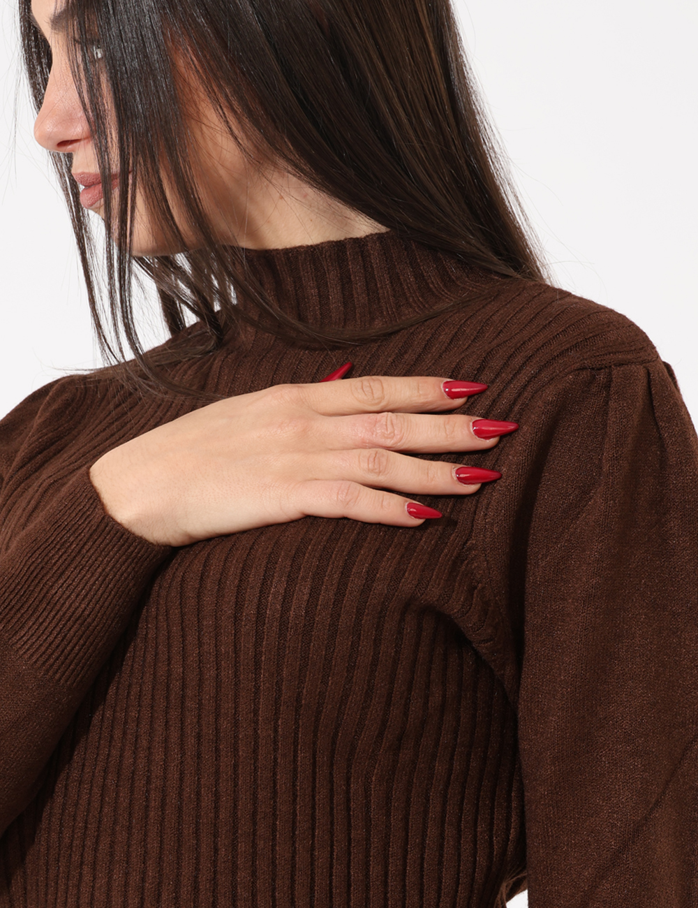 S65YBEX23321-SA_MORO_AI25_4 Maglione Sandro Ferrone Marrone - Maglione a coste con manica a sbuffo.Cod. art. S65YBEX23321 SAVi ricordiamo che tutti i no